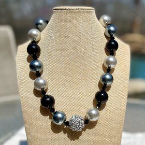 Chunky Sparkle Pearl Necklace Crystal Bling Hand Beaded Statement Stunner NWT